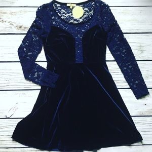 WINDSOR Cecico Velvet & Lace Skater Party Dress